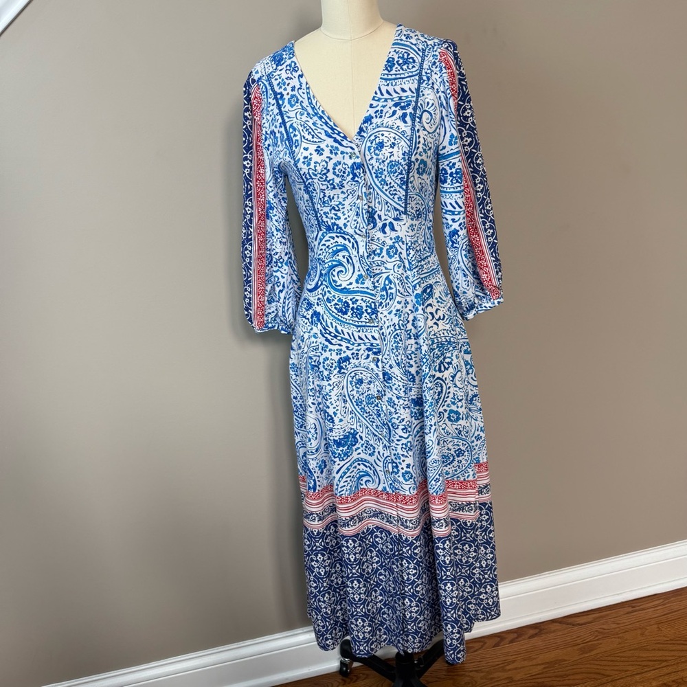 Zara Blue and White V-Neck Sundress, XS